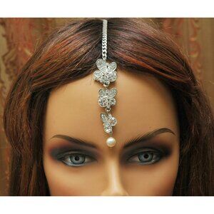 Wedding Hair Piece Tikka Headpiece, Bridal Headpiece, Crystal Hair chain, Gypsy